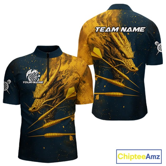 Custom Blue And Gold Dragon Dart Arrow Dart Men Quarter-Zip Shirt Grunge Dart Team Jerseys NYN1624