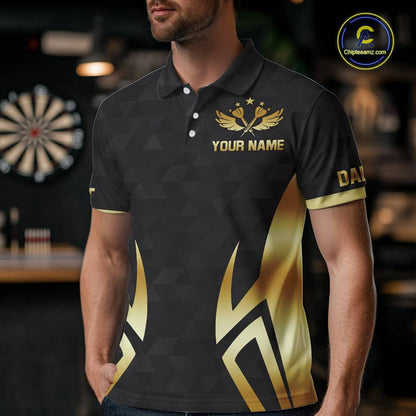 Black & Gold Human Play Dartboard Men Dart Shirts Custom Darts 1/4-Zip Team Jersey NYN2449