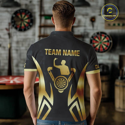 Black & Gold Human Play Dartboard Men Dart Shirts Custom Darts 1/4-Zip Team Jersey NYN2449