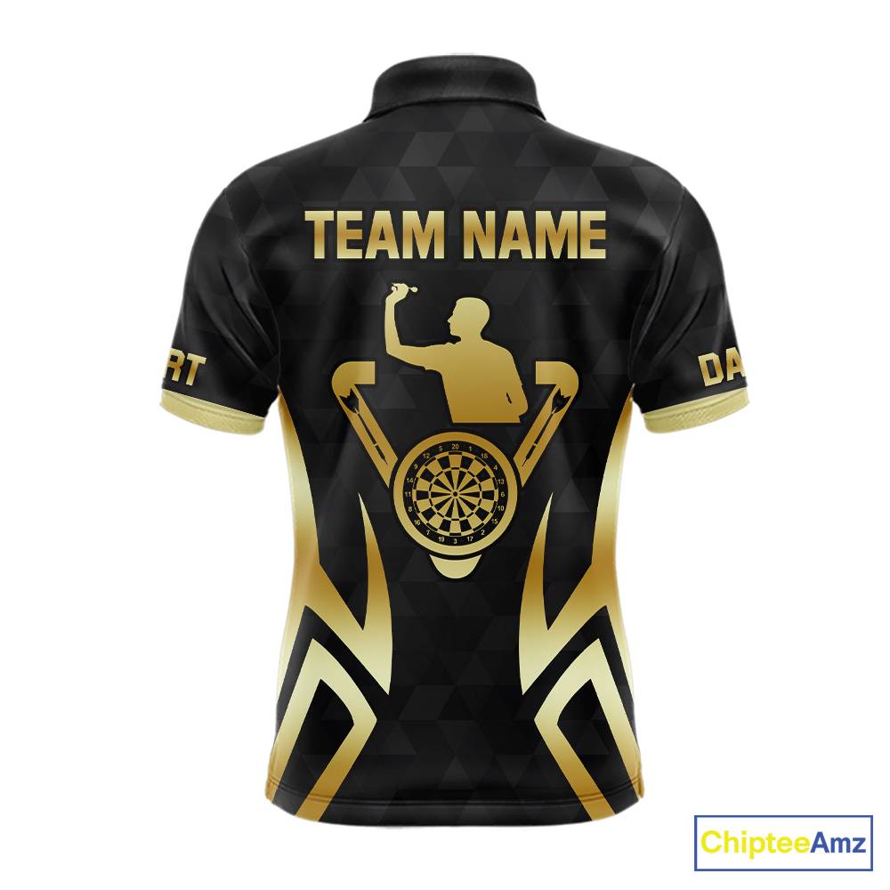 Black & Gold Human Play Dartboard Men Dart Shirts Custom Darts 1/4-Zip Team Jersey NYN2449