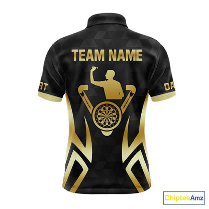 Black & Gold Human Play Dartboard Men Dart Shirts Custom Darts 1/4-Zip Team Jersey NYN2449