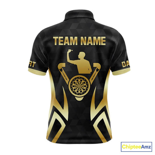 Black & Gold Human Play Dartboard Men Dart Shirts Custom Darts 1/4-Zip Team Jersey NYN2449