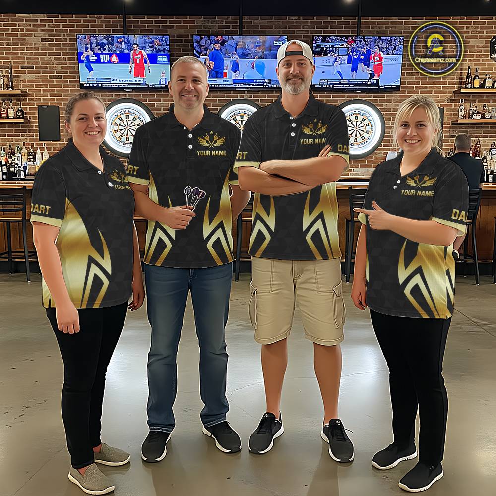 Black & Gold Human Play Dartboard Women Dart Shirts Custom Darts Polo Team Jersey NYN2449