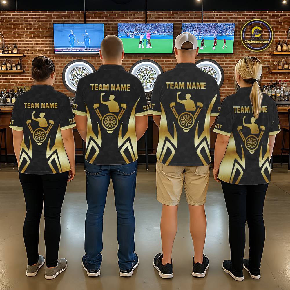Black & Gold Human Play Dartboard Women Dart Shirts Custom Darts Polo Team Jersey NYN2449