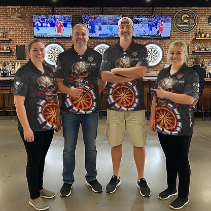 Custom Smoke Grunge Skull Torn Fire Flame Darts Polo & Quarter-Zip Shirts For Men Dart Team Jerseys NYN2822