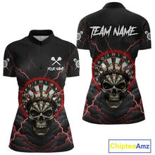 Load image into Gallery viewer, Custom Lightning Red Smokes Skull Dartboard Women Darts Quarter-Zip Shirt Skull Dart Jerseys NYN1916