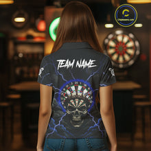 Load image into Gallery viewer, Custom Lightning Blue Smokes Skull Dartboard Women Darts Polo Shirt Skull Dart Jerseys NYN1917
