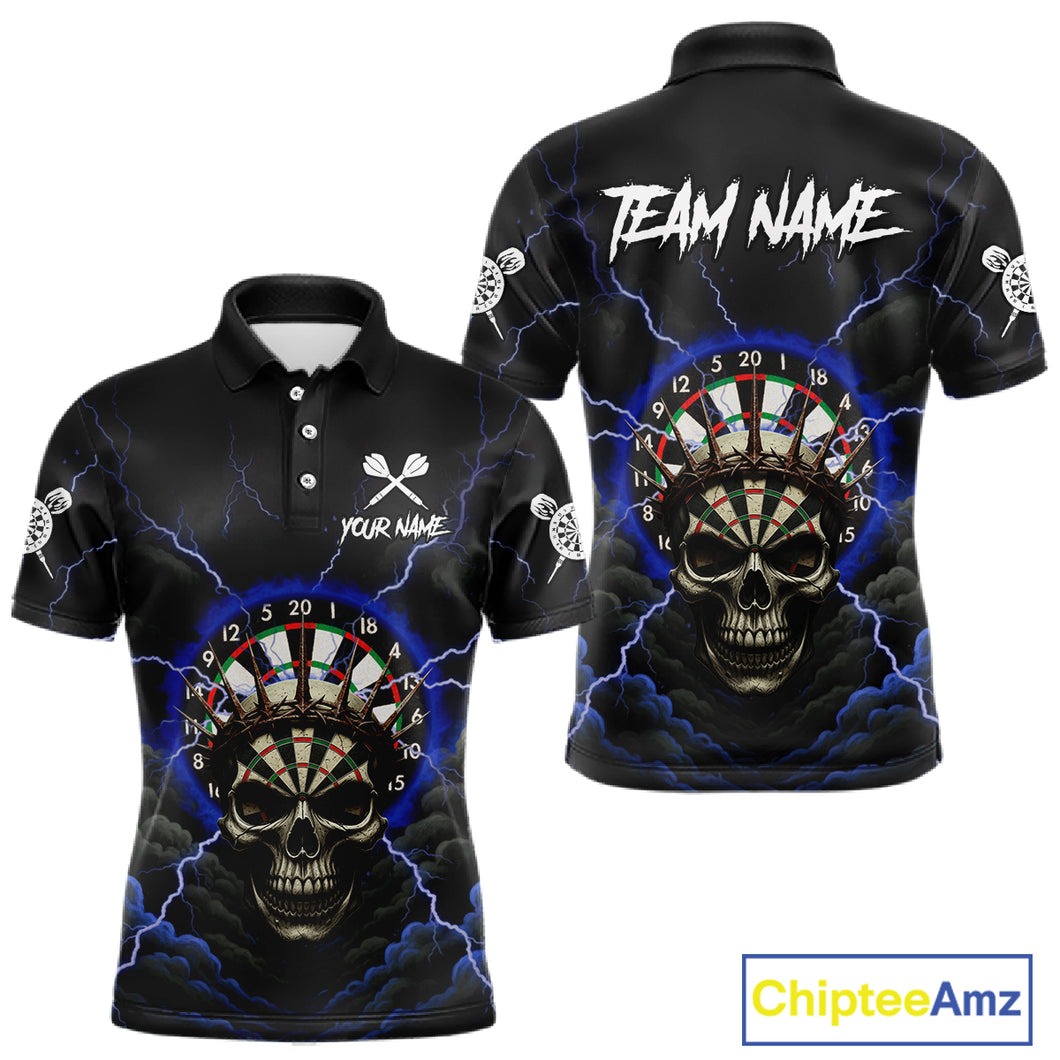 Custom Lightning Blue Smokes Skull Dartboard Men Darts Polo Shirt Skull Dart Jerseys NYN1917