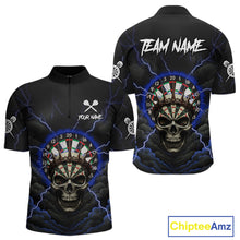 Load image into Gallery viewer, Custom Lightning Blue Smokes Skull Dartboard Men Darts Quarter-Zip Shirt Skull Dart Jerseys NYN1917