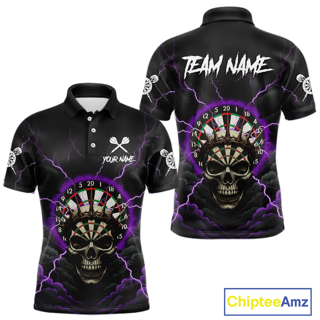 Custom Lightning Purple Smokes Skull Dartboard Men Darts Polo Shirt Skull Dart Jerseys NYN1918