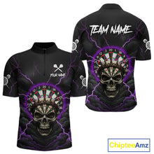 Load image into Gallery viewer, Custom Lightning Purple Smokes Skull Dartboard Men Darts Quarter-Zip Shirt Skull Dart Jerseys NYN1918