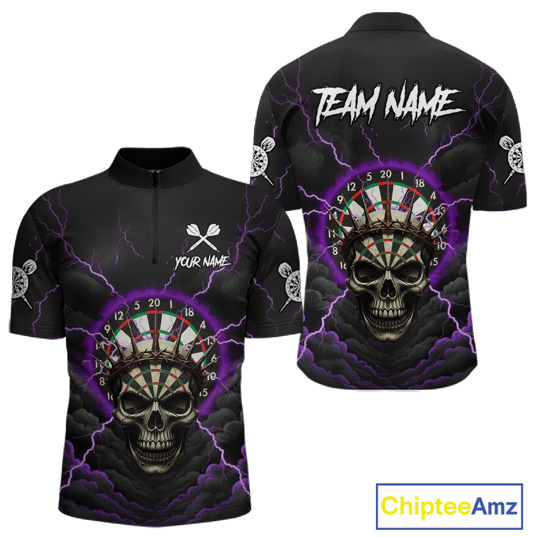 Custom Lightning Purple Smokes Skull Dartboard Men Darts Quarter-Zip Shirt Skull Dart Jerseys NYN1918