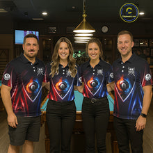 Load image into Gallery viewer, Blue And Red Flames 8 Ball Pool Women Polo &amp; 1/4-Zip Team Shirts Custom Billiards Ball Apparel NYN2457