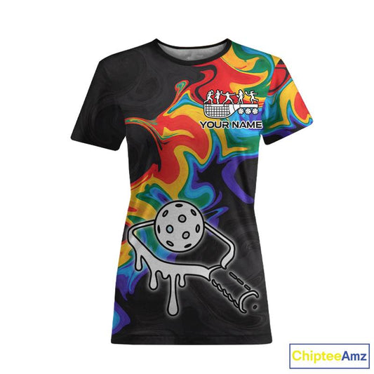 Colorful Splash Women Pickleball Ball & Paddle T-Shirt Personalized Pickleball Team Jerseys NYN2489