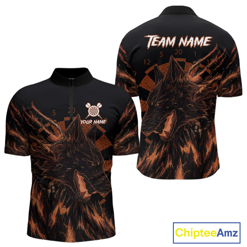 Custom Black-Orange Wolf Grunge Dart 1/4-Zip Jersey For Men Horror Grunge Dart Team Jerseys NYN1404