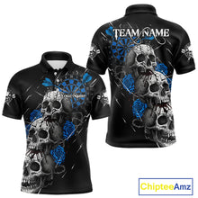 Load image into Gallery viewer, Custom Blue Roses Blood Dripping Skull Dartboard Men Darts Polo Shirt Dart Jerseys NYN1926