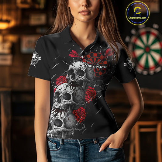 Custom Red Roses Blood Dripping Skull Dartboard Women Darts Polo Shirt  Dart Jerseys NYN1927