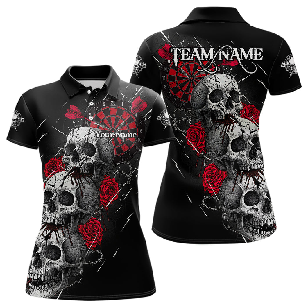 Custom Red Roses Blood Dripping Skull Dartboard Women Darts Polo Shirt  Dart Jerseys NYN1927