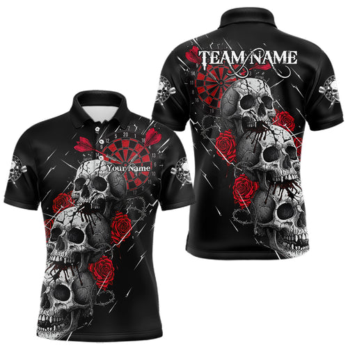 Custom Red Roses Blood Dripping Skull Dartboard Men Darts Polo Shirt  Dart Jerseys NYN1927