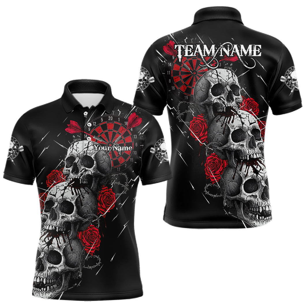 Custom Red Roses Blood Dripping Skull Dartboard Men Darts Polo Shirt  Dart Jerseys NYN1927