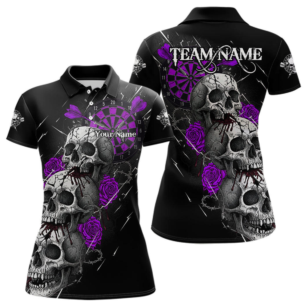 Custom Purple Roses Blood Dripping Skull Dartboard Women Darts Polo Shirt  Dart Jerseys NYN1928
