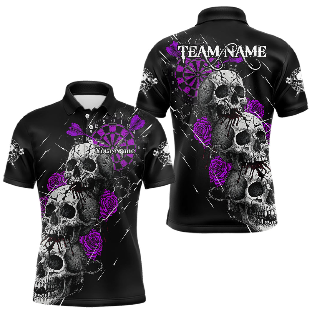 Custom Purple Roses Blood Dripping Skull Dartboard Men Darts Polo Shirt  Dart Jerseys NYN1928