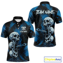 Load image into Gallery viewer, Custom Blue Grunge Creepy Skull Flame Dart Arrow Men Darts Polo Shirt Dart Jerseys NYN1938