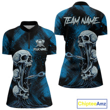 Load image into Gallery viewer, Custom Blue Grunge Creepy Skull Flame Dart Arrow Women Darts Quarter-Zip Shirt Dart Jerseys NYN1938