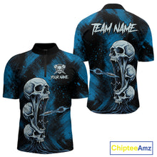 Load image into Gallery viewer, Custom Blue Grunge Creepy Skull Flame Dart Arrow Men Darts Quarter-Zip Shirt Dart Jerseys NYN1938