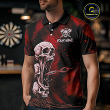 Load image into Gallery viewer, Custom Red Grunge Creepy Skull Flame Dart Arrow Men Darts Polo Shirt Dart Jerseys NYN1939