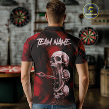 Load image into Gallery viewer, Custom Red Grunge Creepy Skull Flame Dart Arrow Men Darts Polo Shirt Dart Jerseys NYN1939
