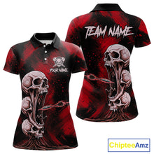 Load image into Gallery viewer, Custom Red Grunge Creepy Skull Flame Dart Arrow Women Darts Polo Shirt Dart Jerseys NYN1939
