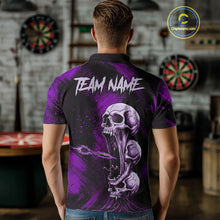 Load image into Gallery viewer, Custom Purple Grunge Creepy Skull Flame Dart Arrow Men Darts Polo Shirt Dart Jerseys NYN1940