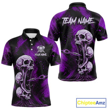Load image into Gallery viewer, Custom Purple Grunge Creepy Skull Flame Dart Arrow Men Darts Polo Shirt Dart Jerseys NYN1940