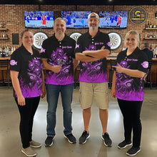 Load image into Gallery viewer, Custom Purple Flames Shark And Skull 3D Women Darts Quarter-Zip League Shirts Funny Dart Jerseys NYN2205