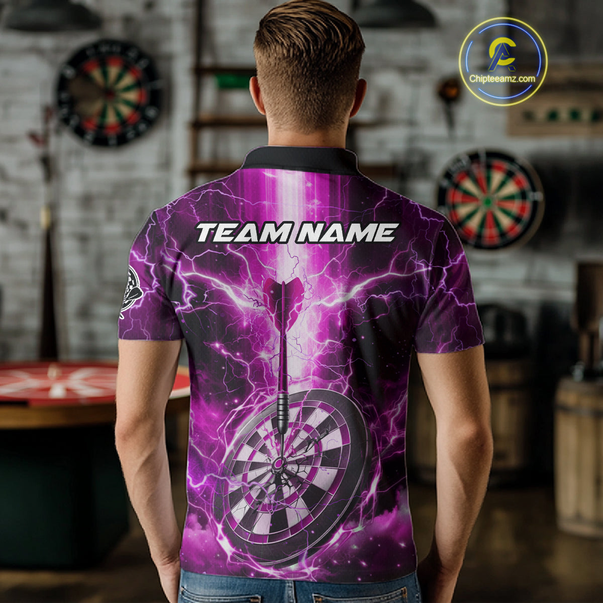 Custom Lightning Pink Skull Cracked Dartboard Dart Men Polo Jerseys Outfits Dart Shirt NYN1687