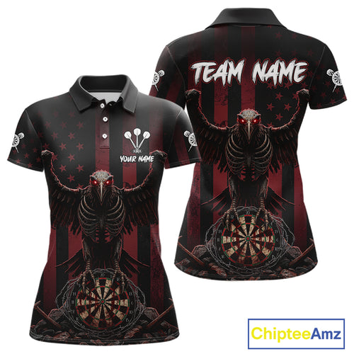 Red Gothic Eagle Skull Dartboard Custom Women Darts Quarter-Zip Shirt Grunge US Flag Dart Jerseys NYN1943