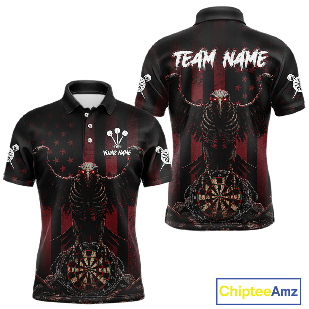 Red Gothic Eagle Skull Dartboard Custom Men Darts Polo Shirt Grunge US Flag Dart Jerseys NYN1943
