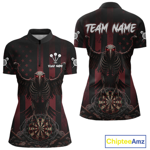 Red Gothic Eagle Skull Dartboard Custom Women Darts Quarter-Zip Shirt Grunge US Flag Dart Jerseys NYN1943