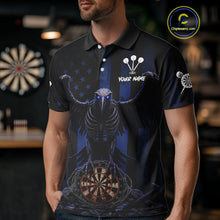 Load image into Gallery viewer, Blue Gothic Eagle Skull Dartboard Custom Men Darts Polo Shirt Grunge US Flag Dart Jerseys NYN1944