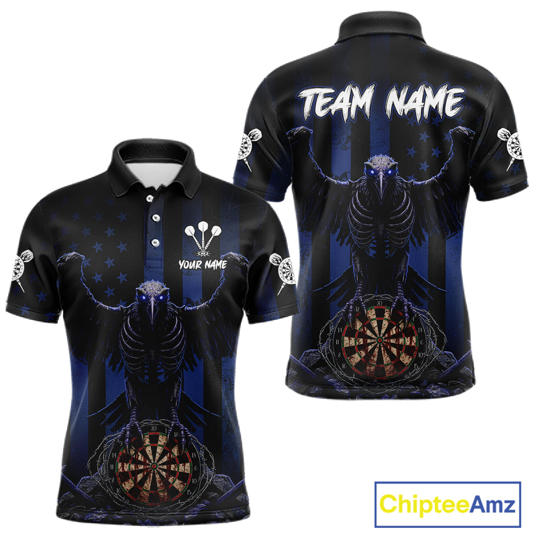 Blue Gothic Eagle Skull Dartboard Custom Men Darts Polo Shirt Grunge US Flag Dart Jerseys NYN1944