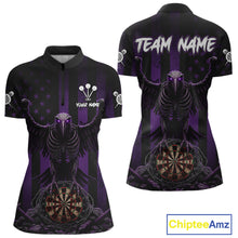 Load image into Gallery viewer, Purple Gothic Eagle Skull Dartboard Custom Women Darts Quarter-Zip Shirt Grunge US Flag Dart Jerseys NYN1945