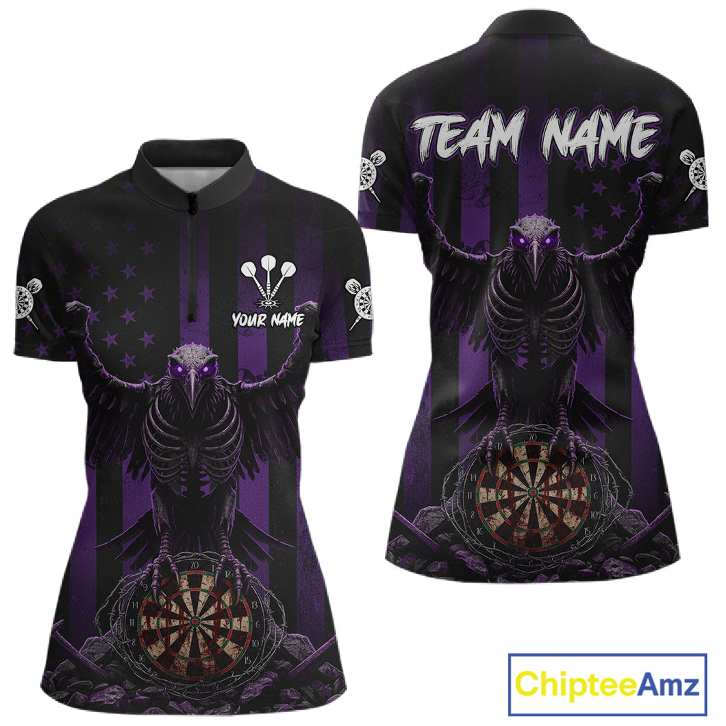 Purple Gothic Eagle Skull Dartboard Custom Women Darts Quarter-Zip Shirt Grunge US Flag Dart Jerseys NYN1945
