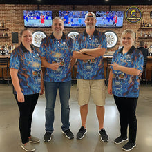 Load image into Gallery viewer, Custom Blue Fire Flaming Skull Dartboard Men Darts Quarter-Zip League Shirts Outfits Dart Jerseys NYN2207