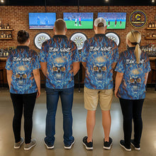 Load image into Gallery viewer, Custom Blue Fire Flaming Skull Dartboard Men Darts Quarter-Zip League Shirts Outfits Dart Jerseys NYN2207