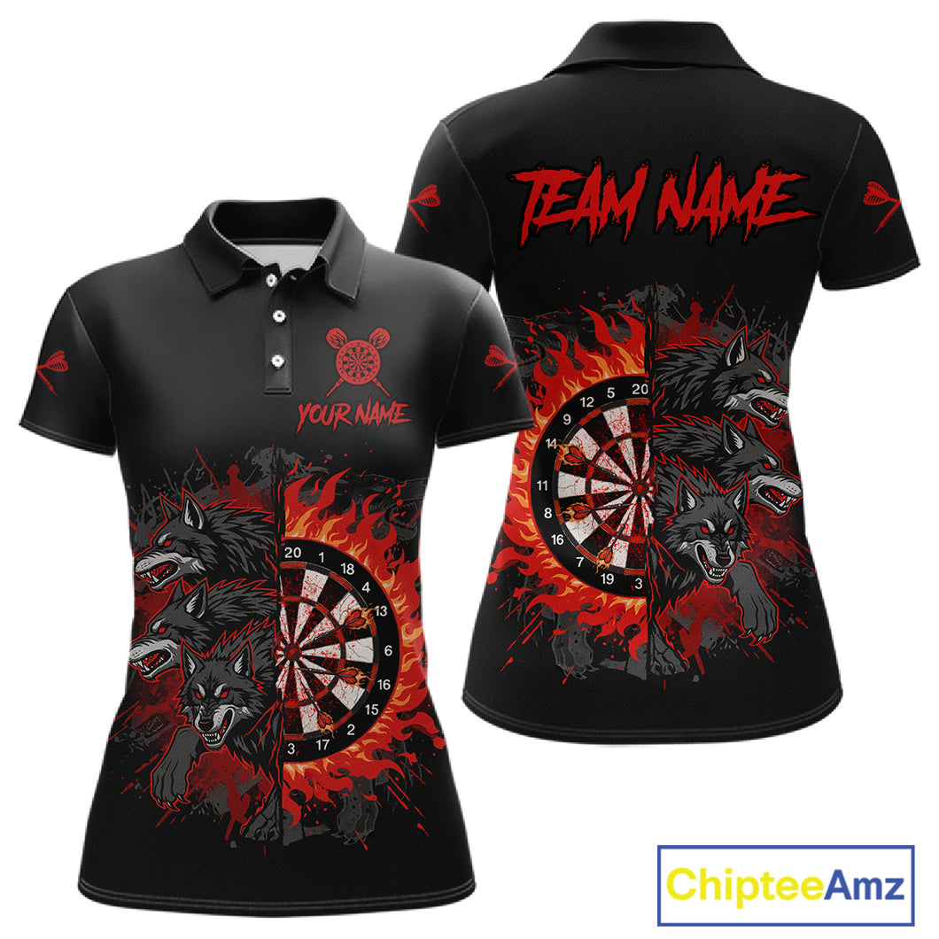 Red Wolfs Flames Dartboard Custom Funny Darts Polo Shirt For Women Grunge Dart Jerseys NYN1953