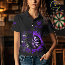 Load image into Gallery viewer, Purple Wolfs Flames Dartboard Custom Darts Polo Shirt For Women Grunge Dart Jerseys NYN1954