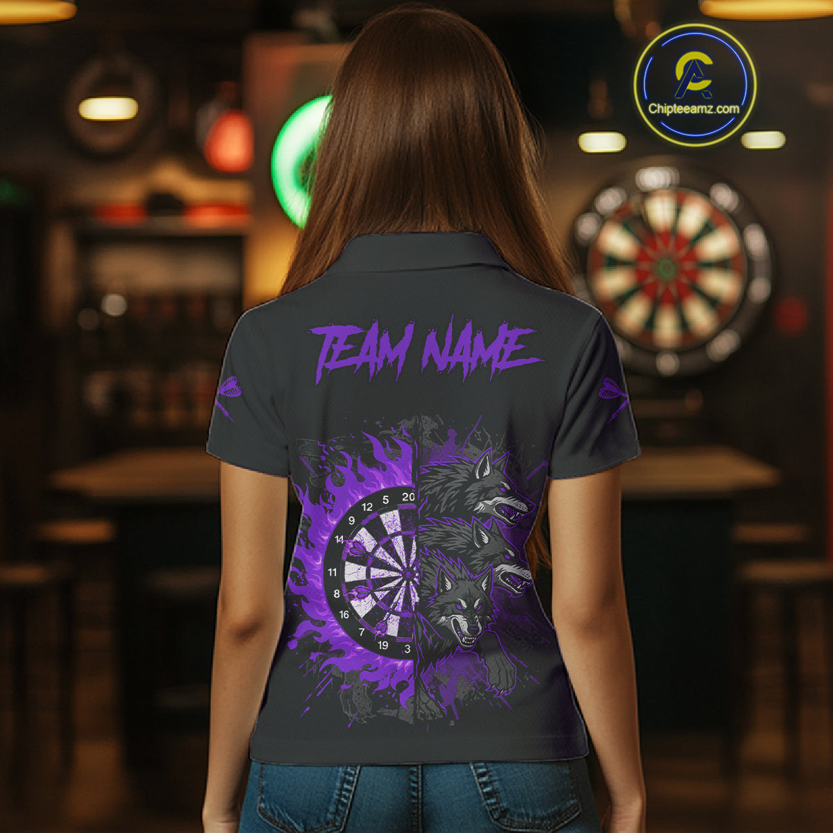 Purple Wolfs Flames Dartboard Custom Darts Polo Shirt For Women Grunge Dart Jerseys NYN1954