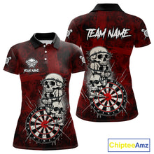 Load image into Gallery viewer, Custom Red Grunge Barbed Wire Grey Skull Dartboard Men Darts Polo Shirt Dart Jerseys NYN1977