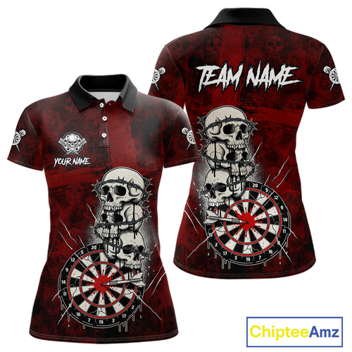 Custom Red Grunge Barbed Wire Grey Skull Dartboard Men Darts Polo Shirt Dart Jerseys NYN1977